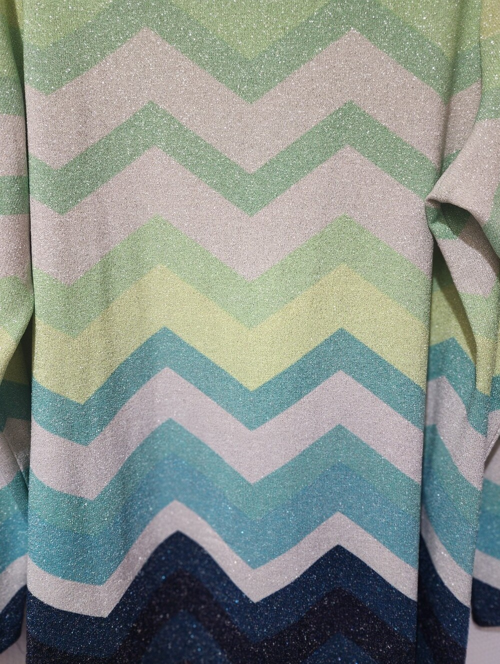 Susan Graver XL QVC Lurex Lightweight Stretch Knit Sweater Chevron Green Jade - Picture 4 of 9